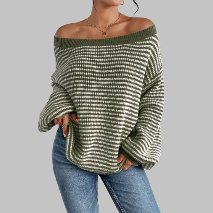 QUILLA™ - Casual Striped Drop Shoulder Long Sleeve Sweater - MABEL LONDON