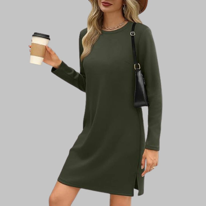 TATLO™ - Casual Long Sleeve Round Neck Mini Dress - MABEL LONDON