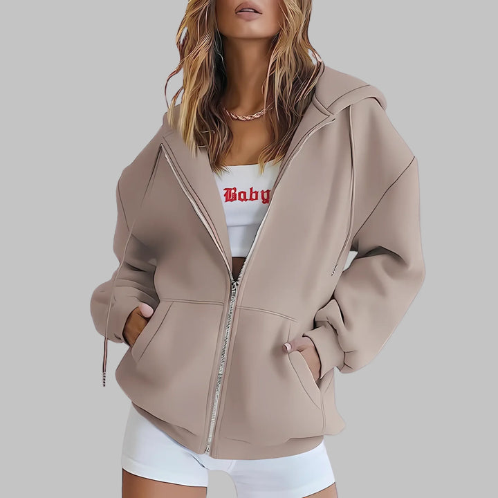 DARA™ - Classic Zip Up Oversized Hooded Jacket - MABEL LONDON