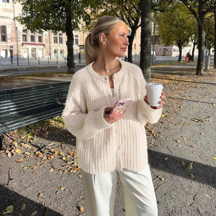 ELOWEN™ - Comfy Plain Button Down Long Sleeve Round Neck Cardigan - MABEL LONDON