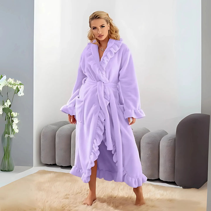 HEXA™ - Classy Ruffle Hem Long Sleeve Robe - MABEL LONDON