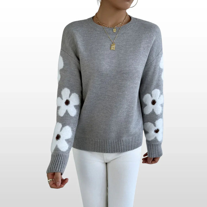 ZOEY™ - Round Neck Floral Pattern Sweater for Fall/Winter - MABEL LONDON