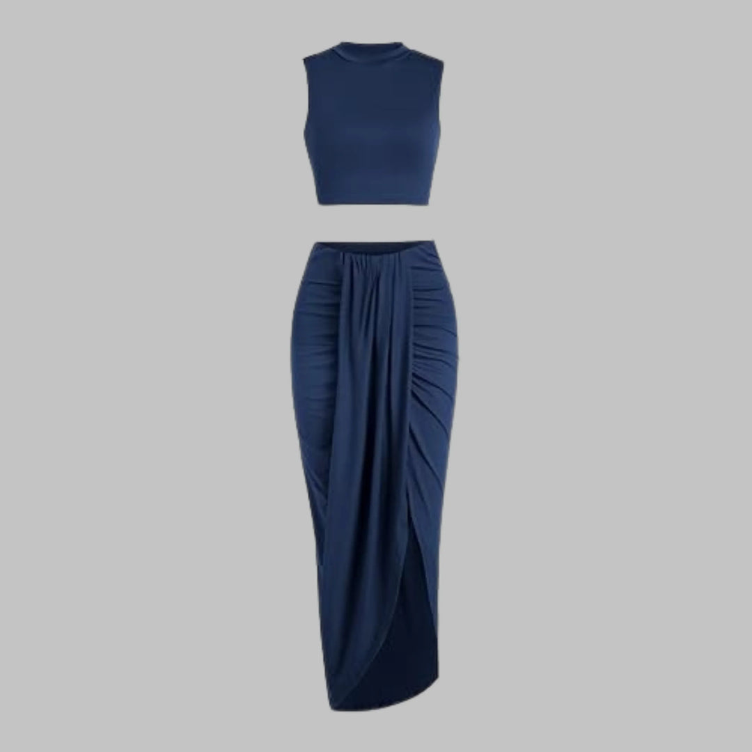 MANUELA™ - Elegant Pleated Slit Long Skirt Set - MABEL LONDON