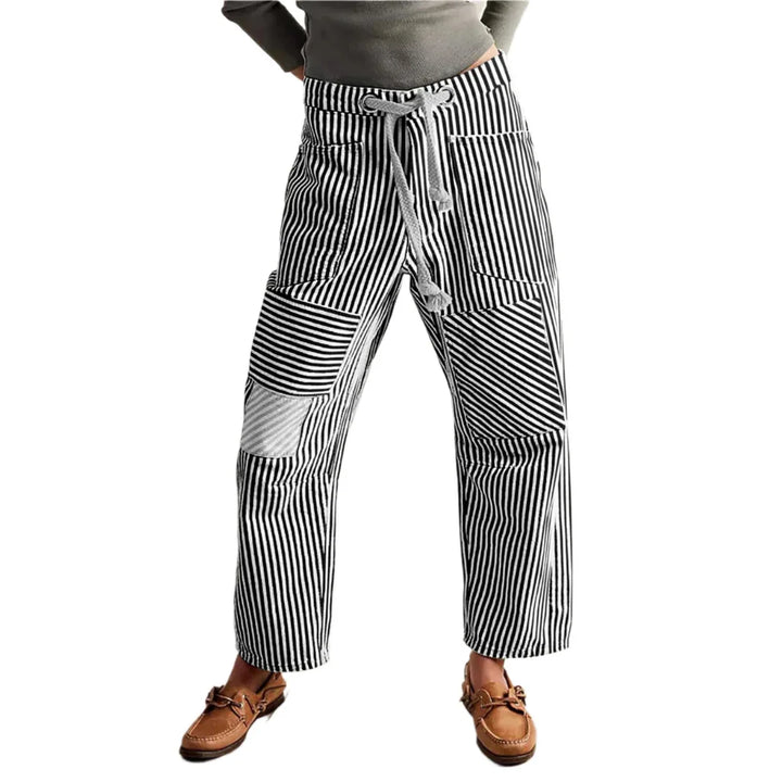 PERLAH™ – Chic Stripe Drawstring Wide-Leg Pants - MABEL LONDON