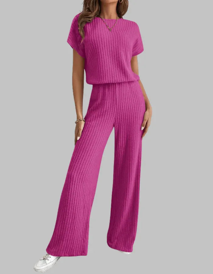 MAGGIE™ - Casual Short Sleeve Top and Pants Set - MABEL LONDON