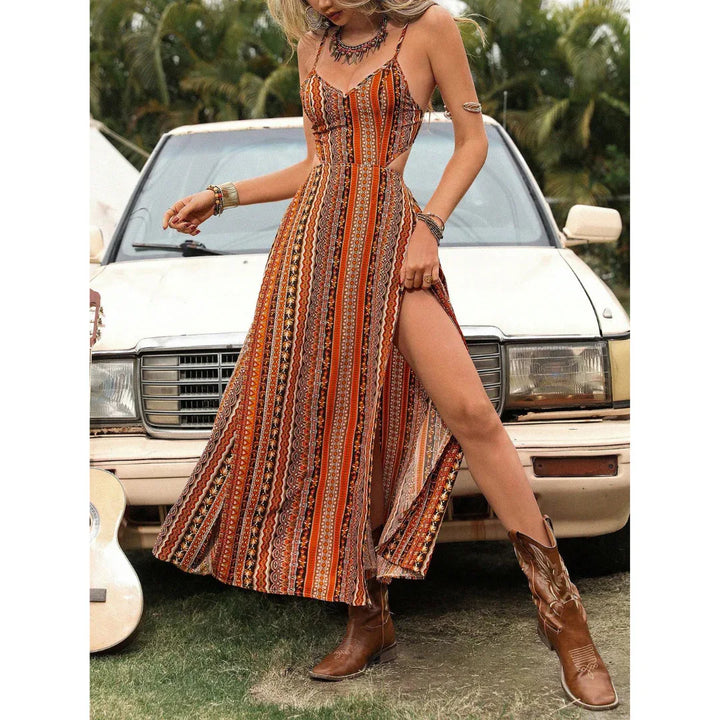 CLARINDA™ – Casual Deep V-Neck Shirred Sleeveless Maxi Dress - MABEL LONDON