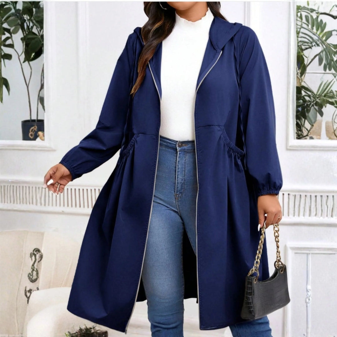 AVRIL™ - Casual Plus Size Drawstring Zip-Up Long Sleeve Hooded Coat - MABEL LONDON
