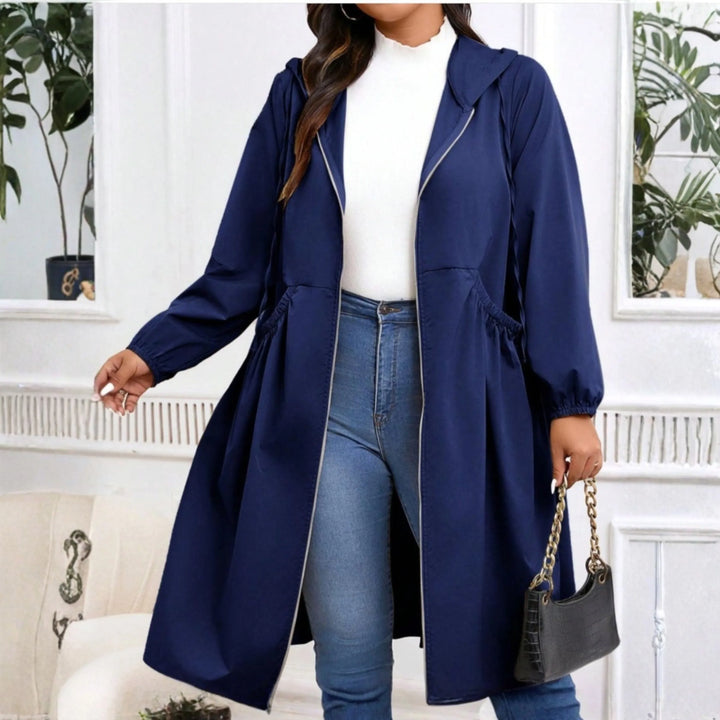 AVRIL™ - Casual Plus Size Drawstring Zip-Up Long Sleeve Hooded Coat - MABEL LONDON