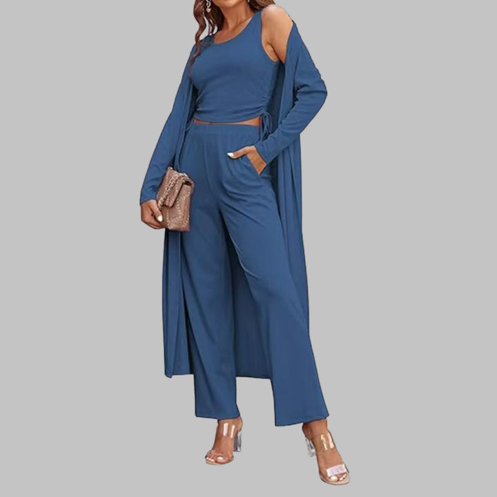SANORA™ - Casual Lightweight Three Piece Long Cardigan Drawstring Top and Pants Sleepwear - MABEL LONDON