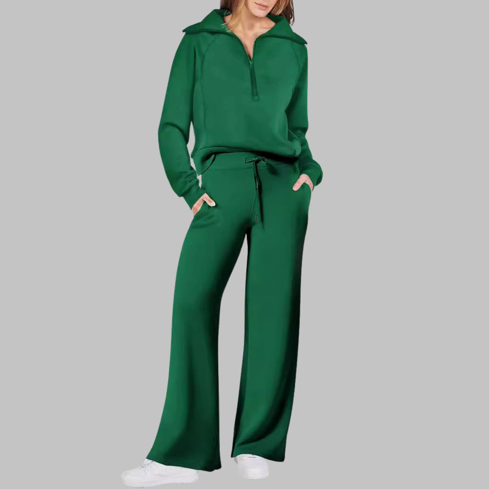 UDAY™ - Comfy Half Zip Sweatshirt and Wide Leg Pants Set - MABEL LONDON