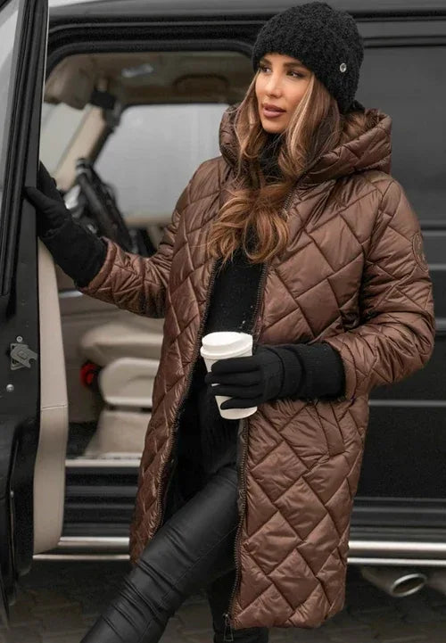 Linda | Elegant Quilted Down Jacket with Hood - MABEL LONDON