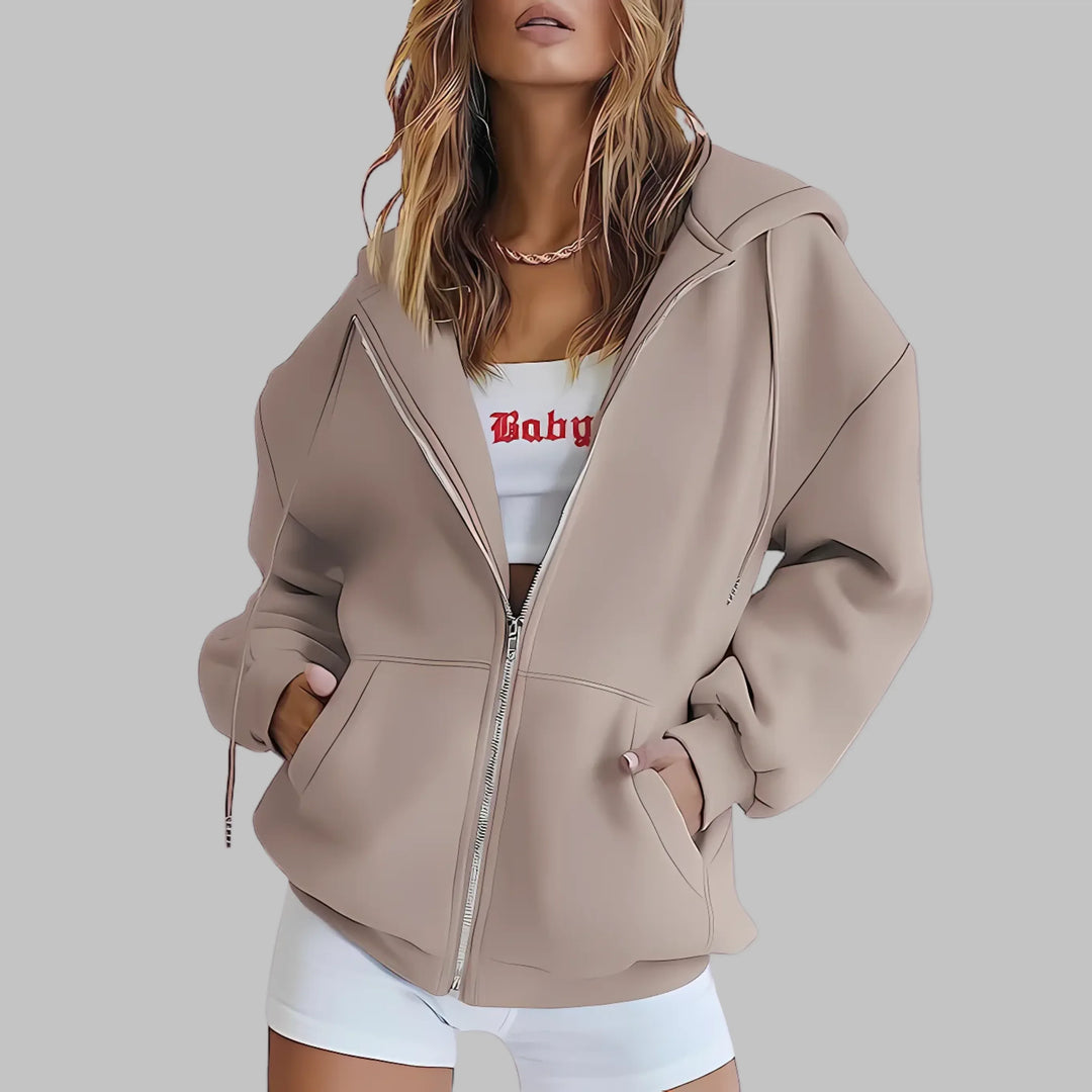LILMA™ - Classic Zip Up Oversized Hooded Jacket - MABEL LONDON