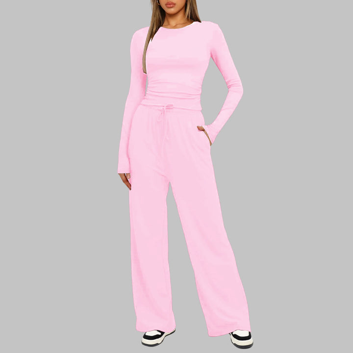 JANNY™ - Casual Long Sleeve Top and Wide Leg Pants Set - MABEL LONDON