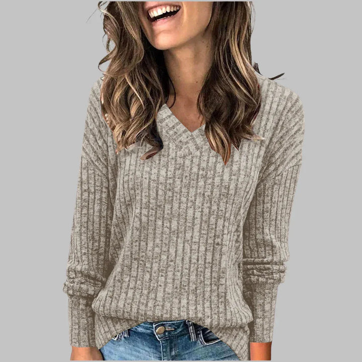 KASHA™ - Casual V-Neck Long Sleeve Sweater - MABEL LONDON