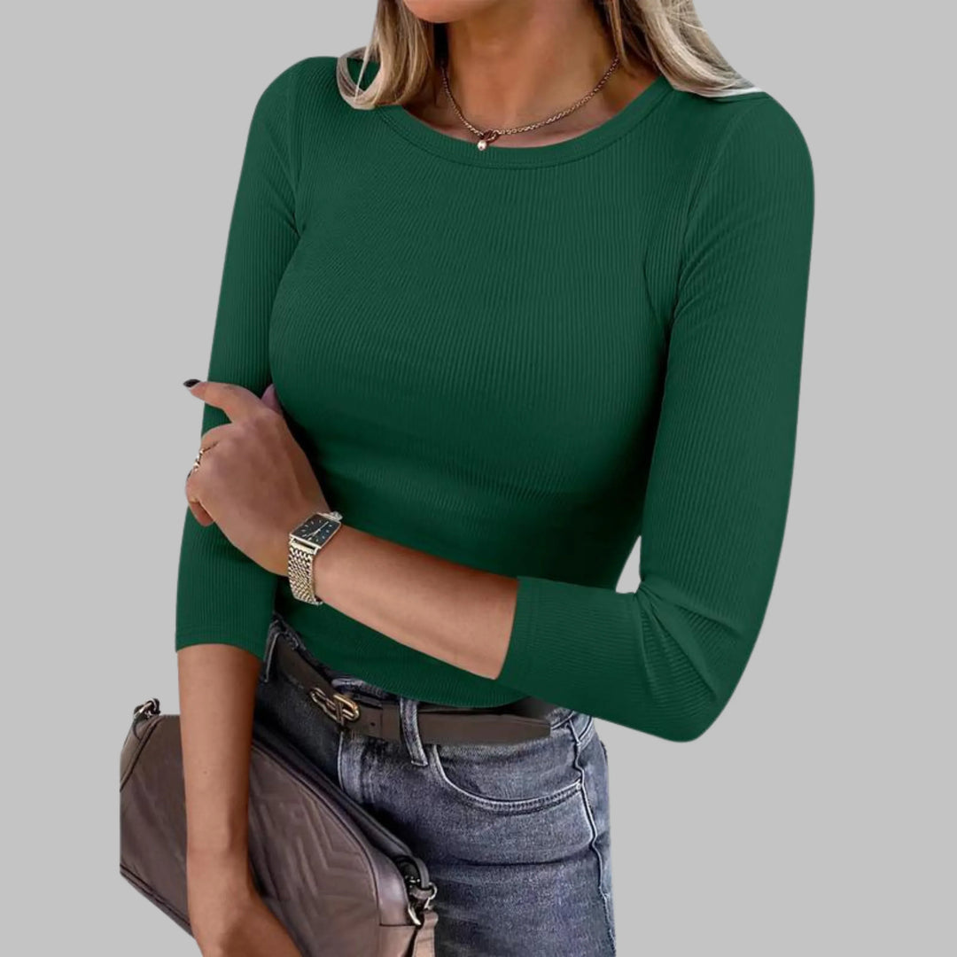 DAVINA™ - Casual Plain Crewneck Slim-Fit Top - MABEL LONDON