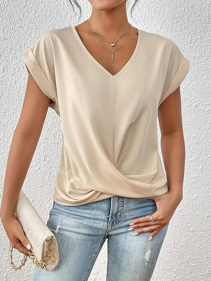 MEIKA™ – Classic Twist Detail V-Neck Top - MABEL LONDON