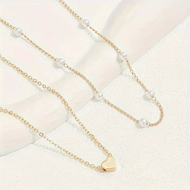 Layered Heart & Pearl Jewelry Set - MABEL LONDON