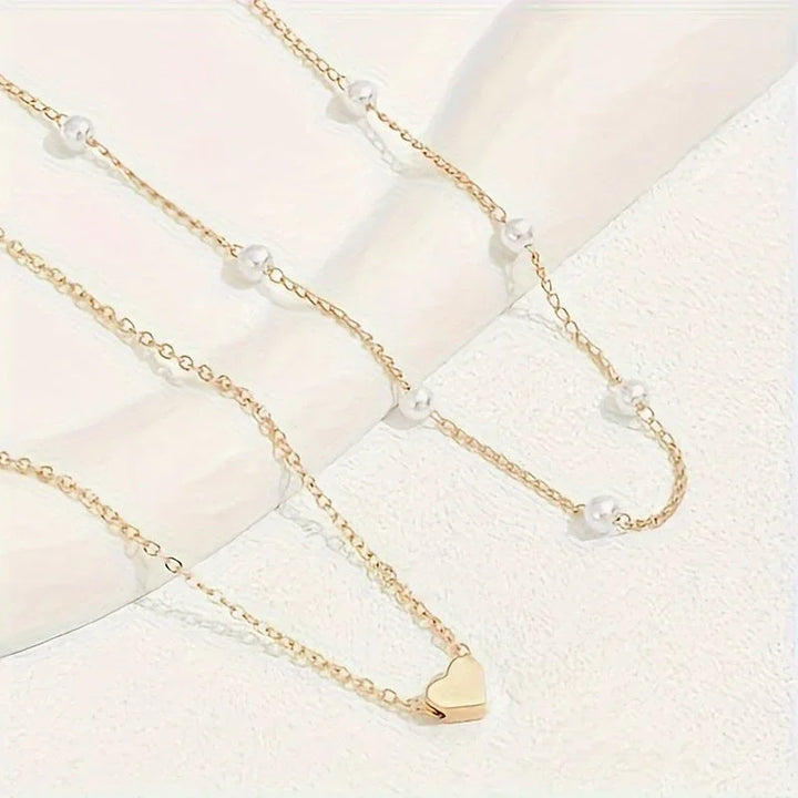 Layered Heart & Pearl Jewelry Set - MABEL LONDON