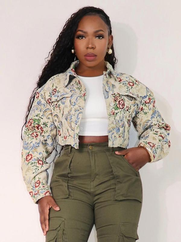 SIDA™ - Chic Floral Print Crop Long Sleeve Jacket - MABEL LONDON