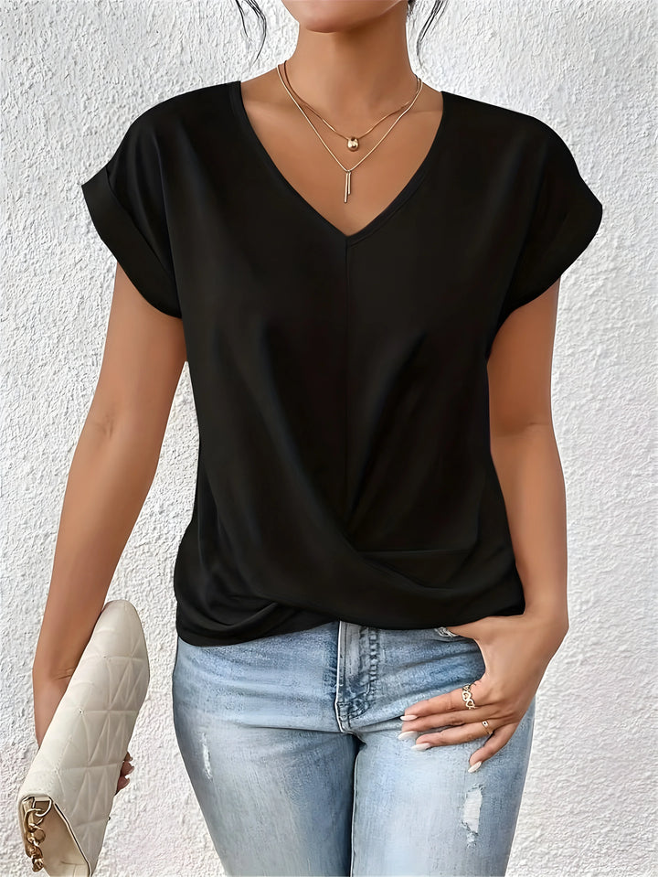 MEIKA™ – Classic Twist Detail V-Neck Top - MABEL LONDON