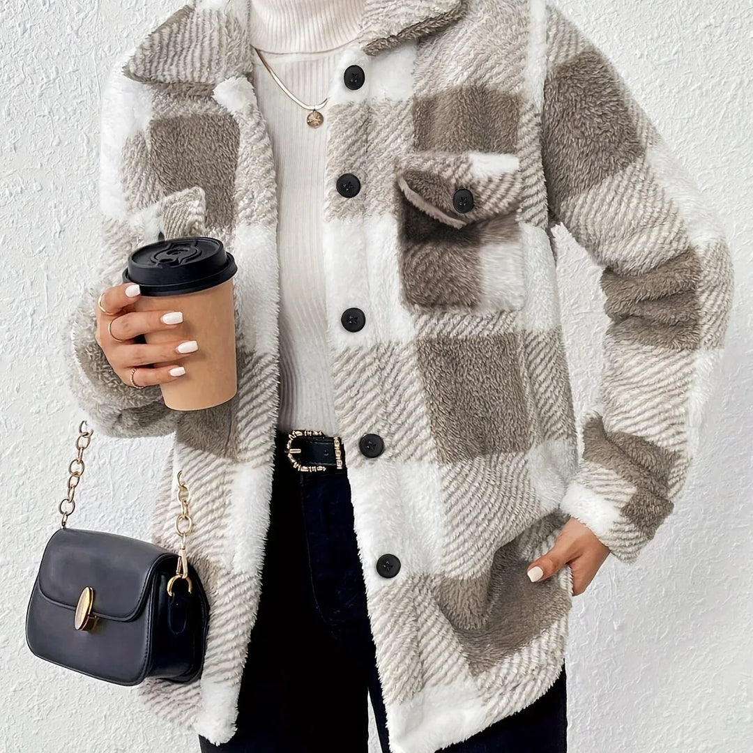 Lina – Cozy Plaid Knit Jacket - MABEL LONDON