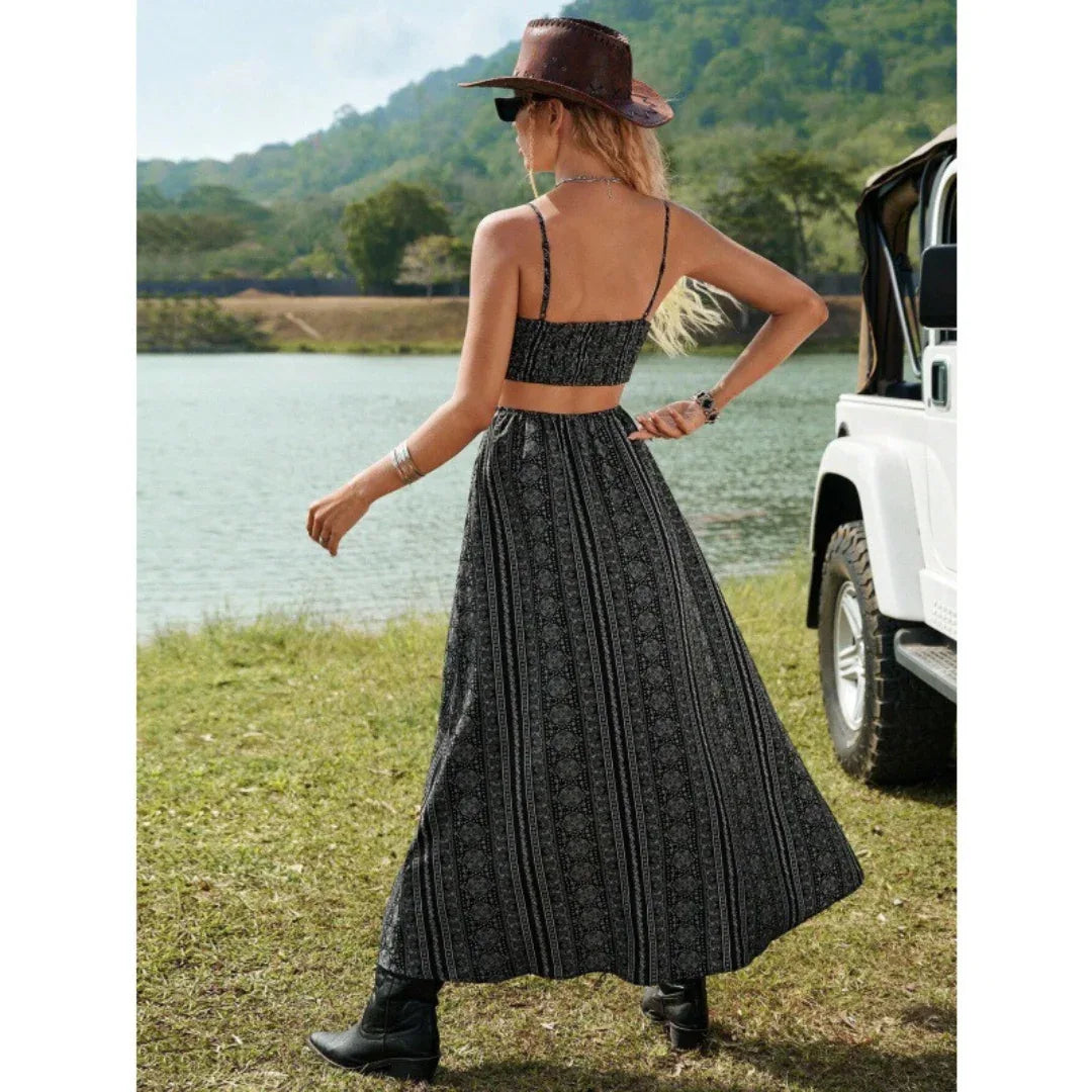 CLARINDA™ – Casual Deep V-Neck Shirred Sleeveless Maxi Dress - MABEL LONDON