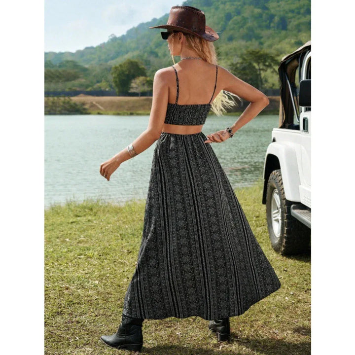 CLARINDA™ – Casual Deep V-Neck Shirred Sleeveless Maxi Dress - MABEL LONDON