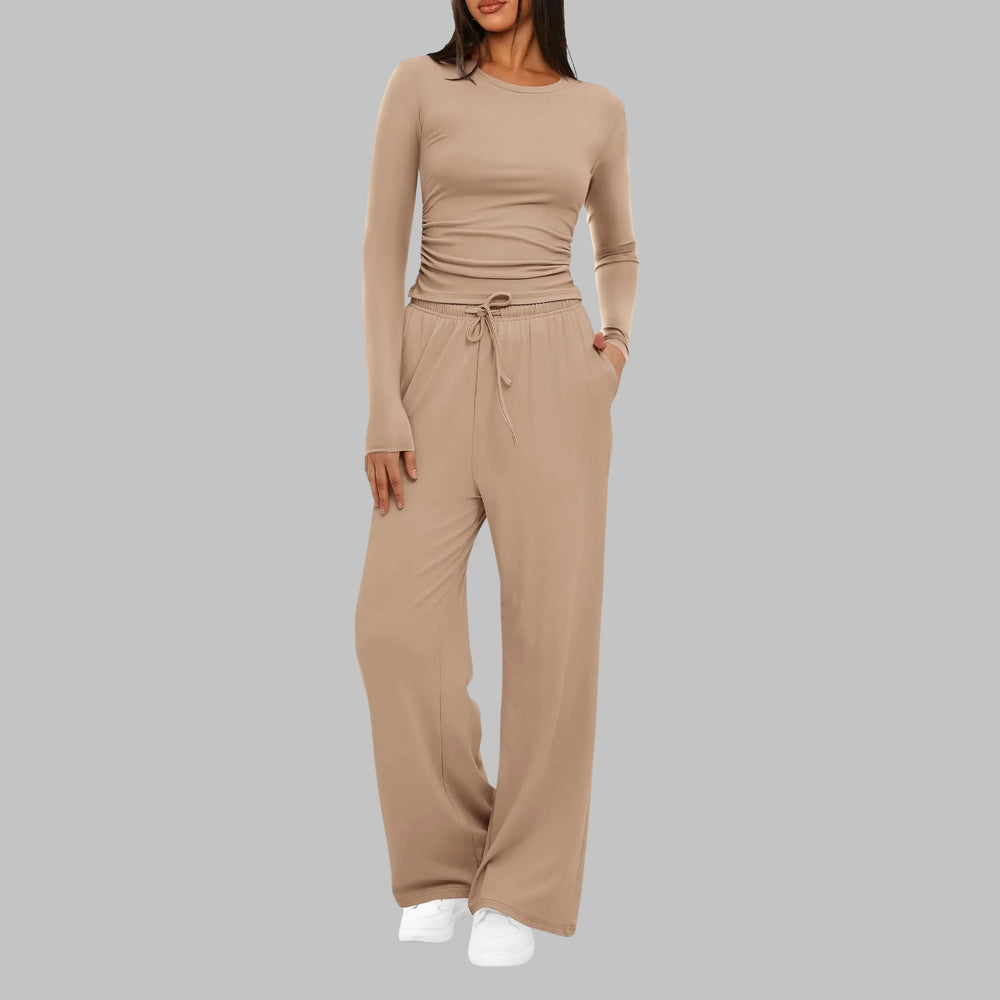 BELLE™ - Casual Long Sleeve Top and Wide Leg Pants Set - MABEL LONDON