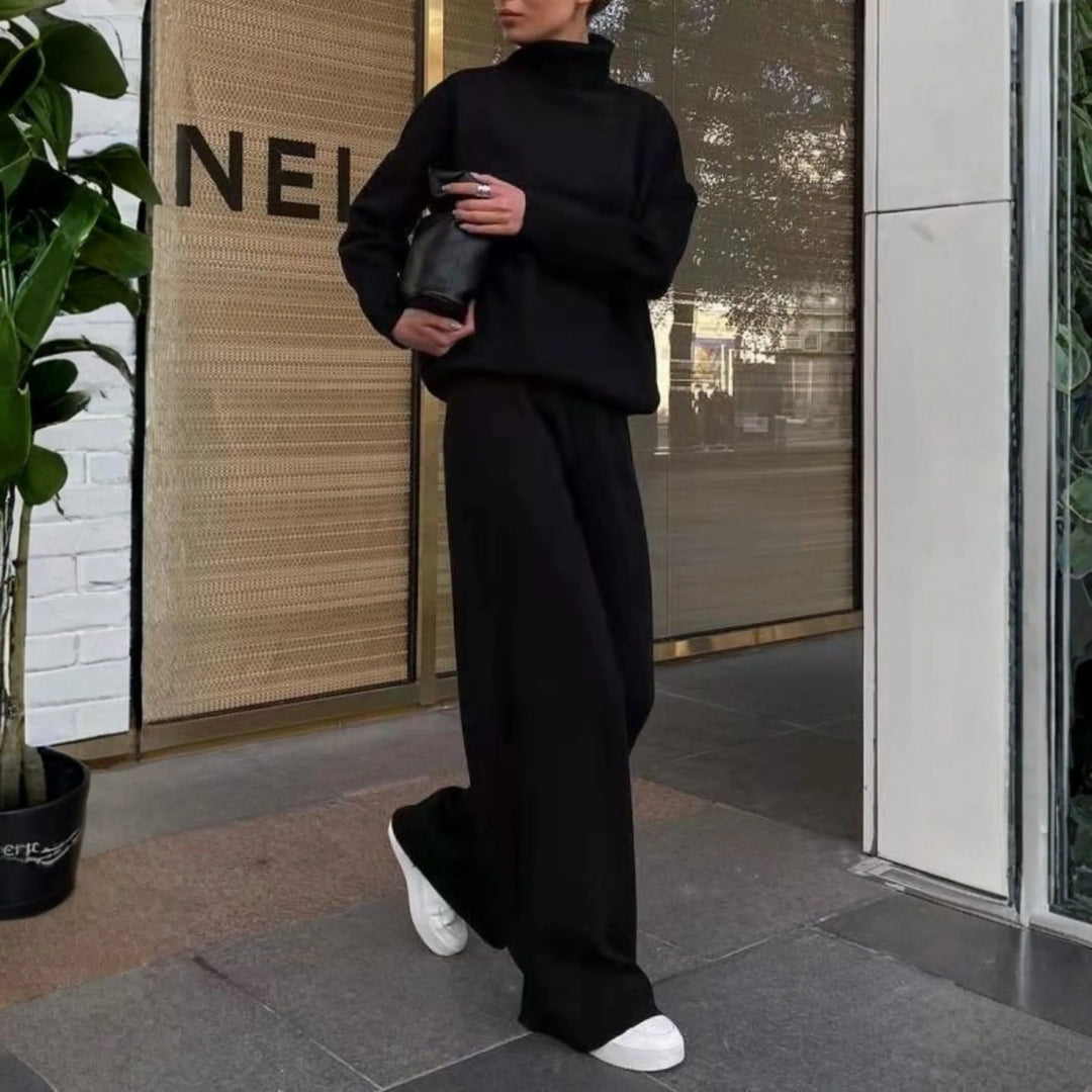 TADUM™ - Cozy Long Sleeve Turtleneck Top and Wide Leg Pants Set - MABEL LONDON