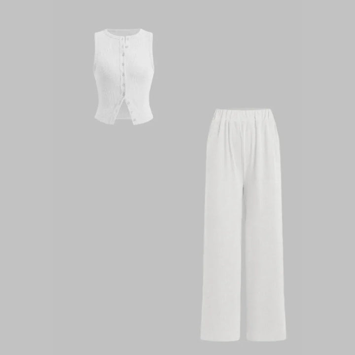 CLAIRE™ - Elegant Ribbed Button Tank and Pants Set - MABEL LONDON