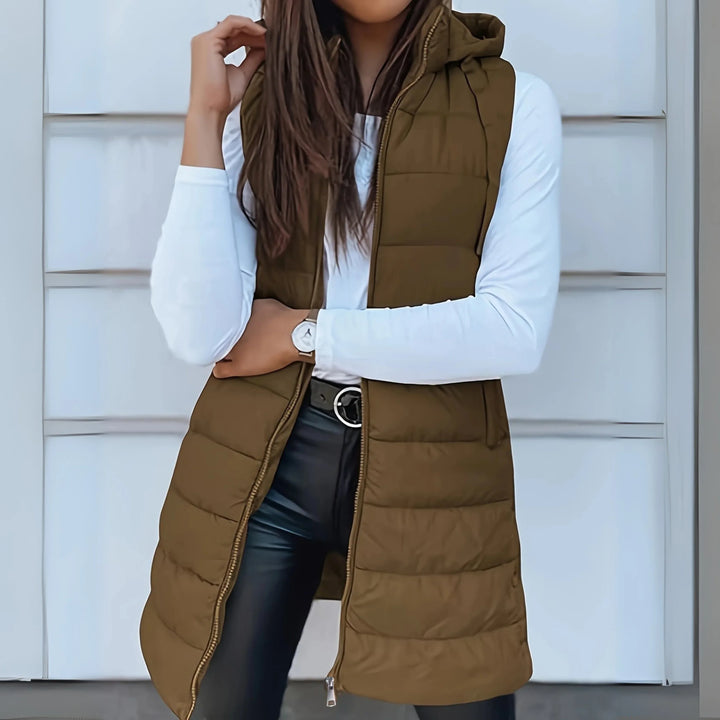 RAIN™ - Casual Sleeveless Hood Long Puffer Vest - MABEL LONDON