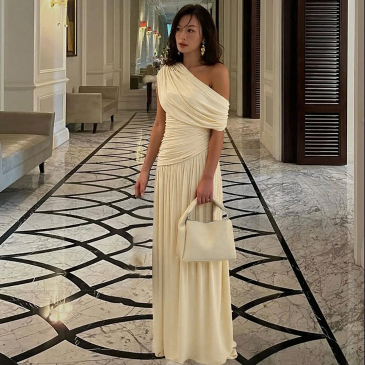 TALIA™ - Elegant One Shoulder Evening Maxi Dress - MABEL LONDON