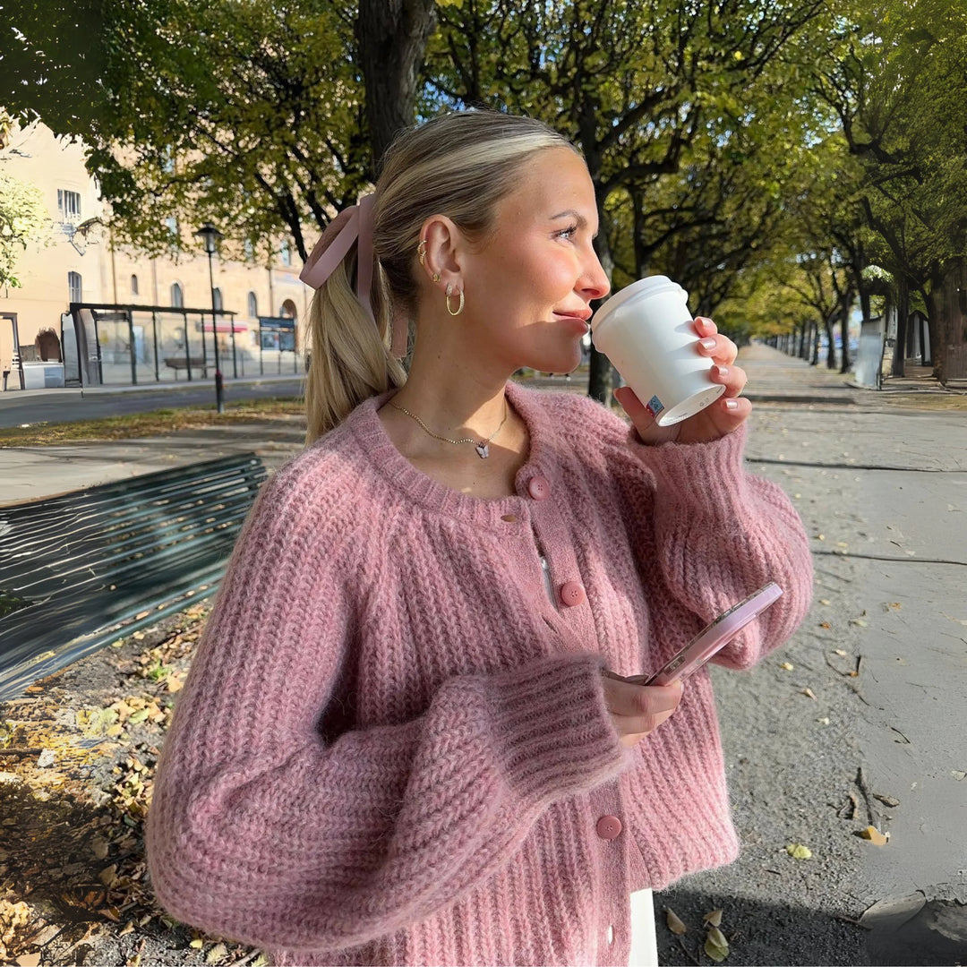 ELOWEN™ - Comfy Plain Button Down Long Sleeve Round Neck Cardigan - MABEL LONDON