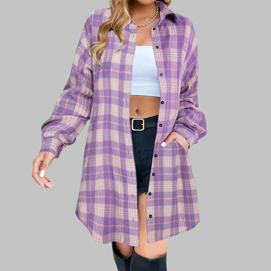 CINA™ - Classy Button Down Plaid Long-Sleeve Jacket - MABEL LONDON