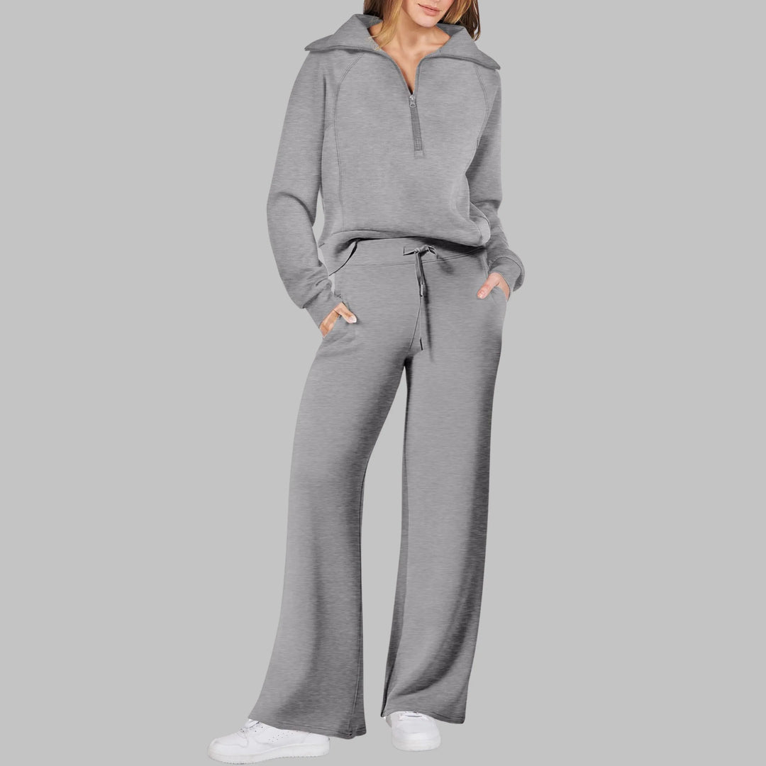 UDAY™ - Comfy Half Zip Sweatshirt and Wide Leg Pants Set - MABEL LONDON