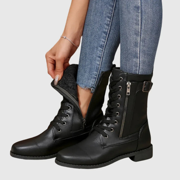 Carmine | Comfortable Side-Zip Leather Boots - MABEL LONDON
