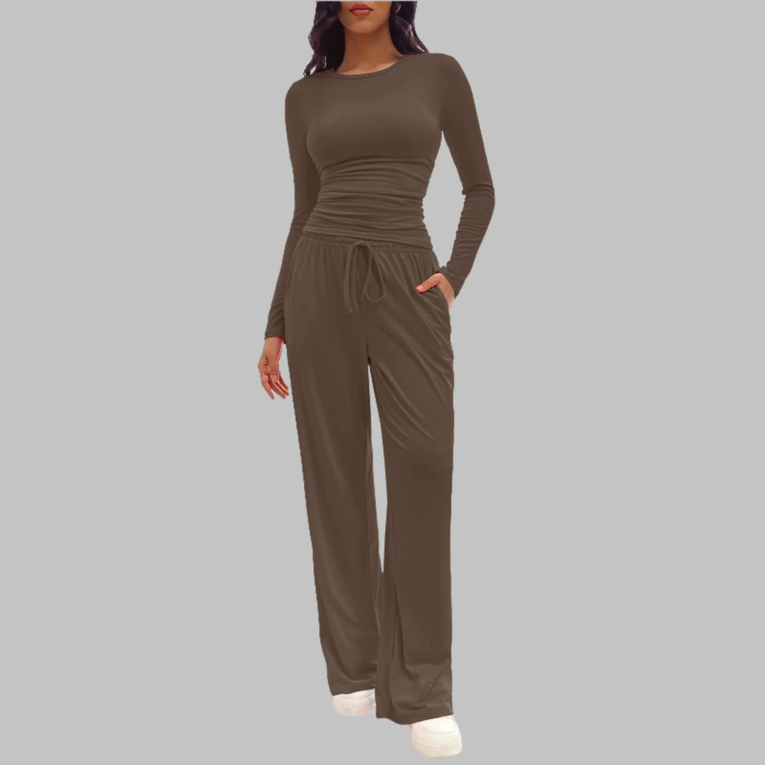 JANNY™ - Casual Long Sleeve Top and Wide Leg Pants Set - MABEL LONDON