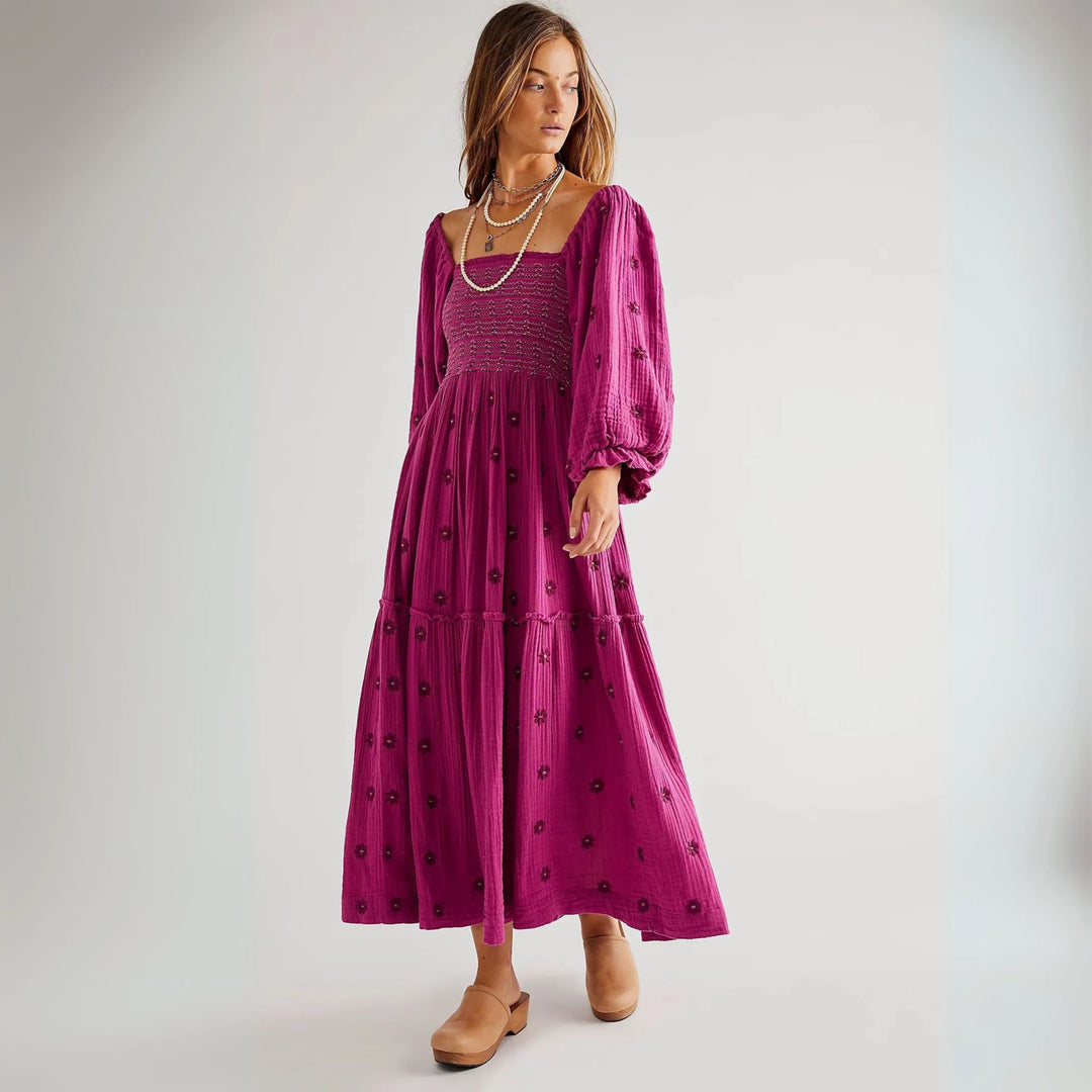 MOIRA™ - Comfy Floral Lantern Sleeve Square Neck Maxi Dress - MABEL LONDON