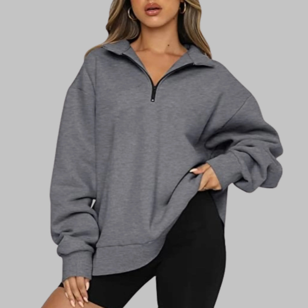 TENLEY™ - Casual Oversized Half Zip Long Sleeve Sweatshirt - MABEL LONDON