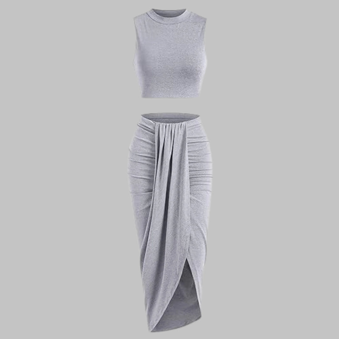 MANUELA™ - Elegant Pleated Slit Long Skirt Set - MABEL LONDON