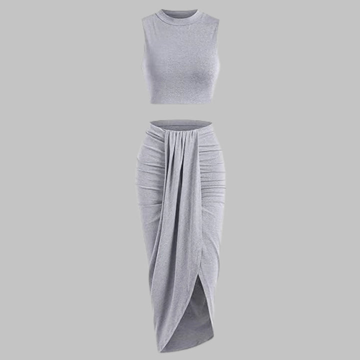 MANUELA™ - Elegant Pleated Slit Long Skirt Set - MABEL LONDON