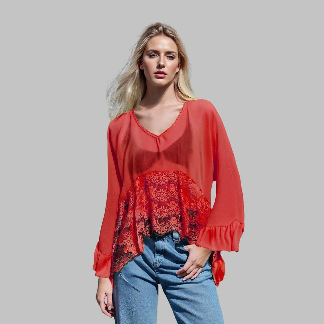 LEONA™ - Classy V-Neck Batwing Sleeve Cover-Up Top - MABEL LONDON