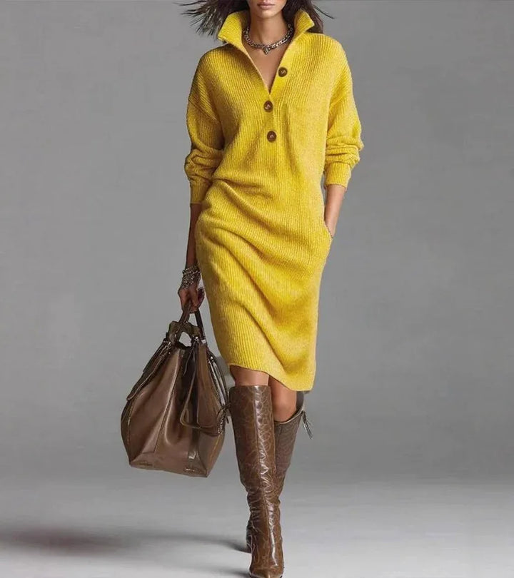 Scarlett | Elegant Winter Dress Sweater with Buttons - MABEL LONDON
