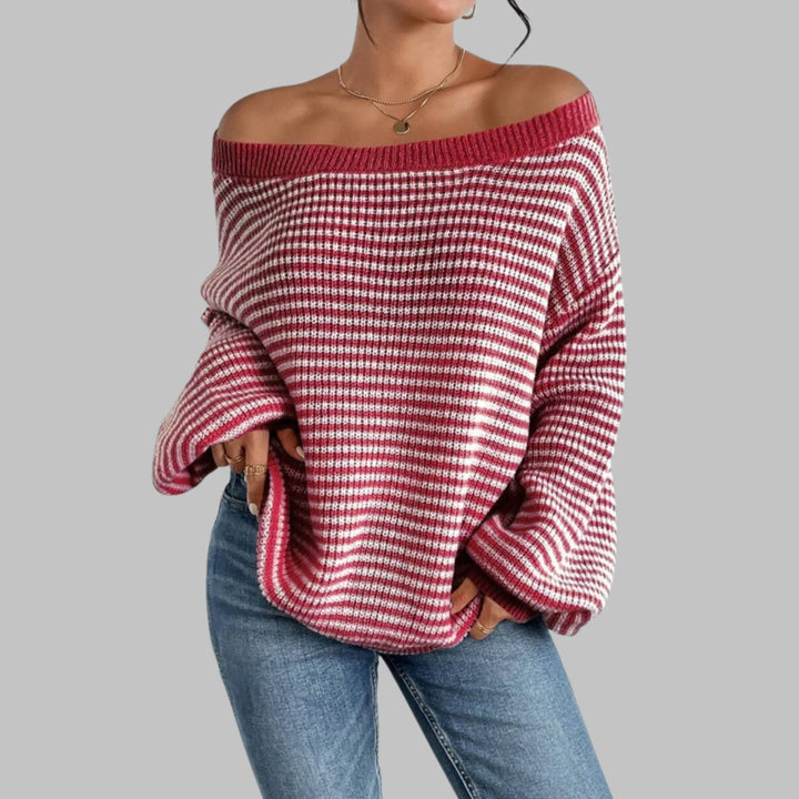 QUILLA™ - Casual Striped Drop Shoulder Long Sleeve Sweater - MABEL LONDON