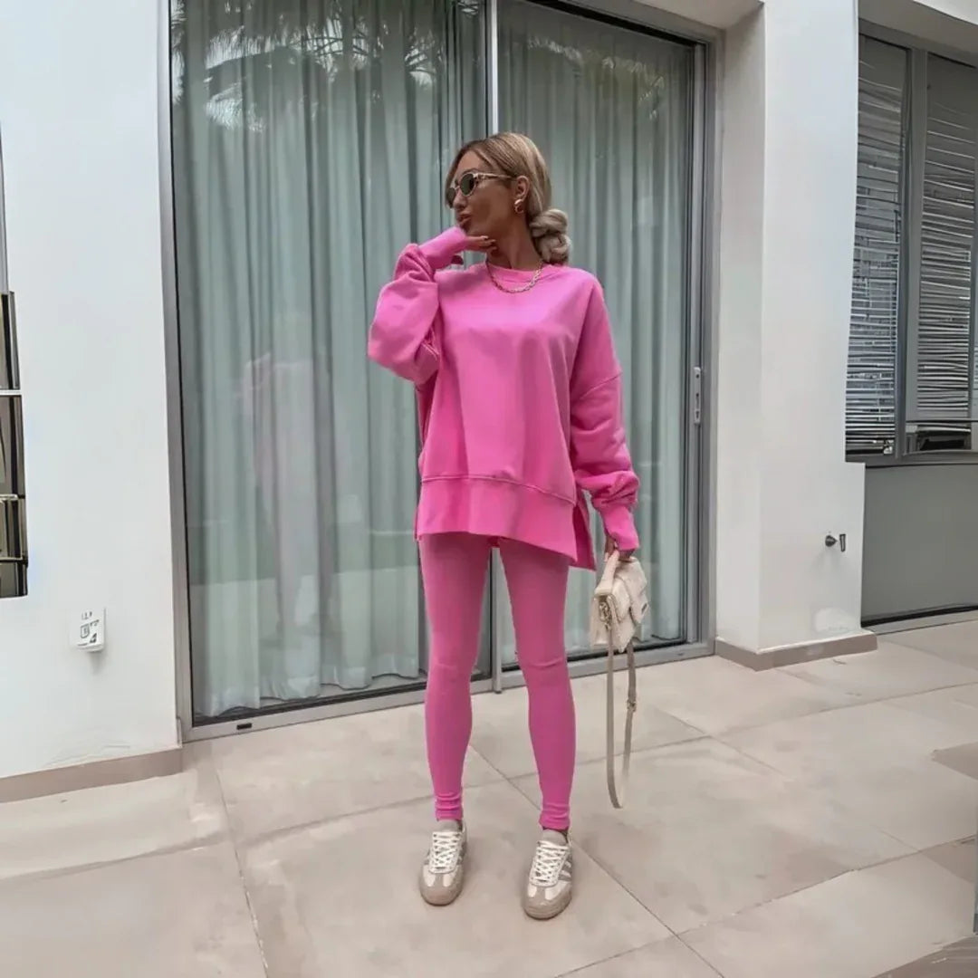 CLARIS™ - Casual Long Sleeve Sweatshirt and Pants Set - MABEL LONDON