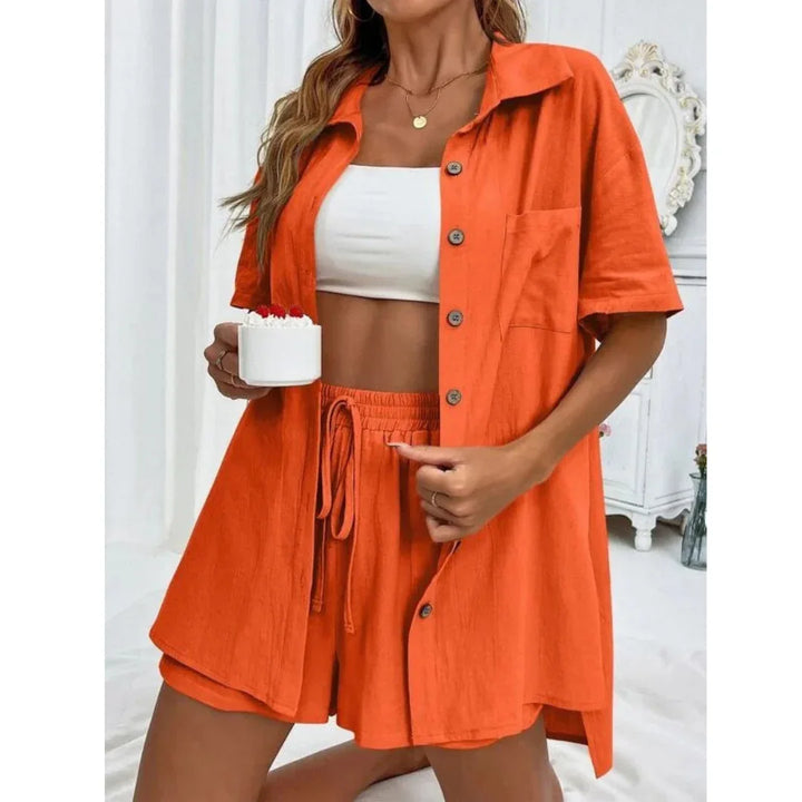 KRISTINE™ – Casual Summer Button-Down Lounge Set - MABEL LONDON
