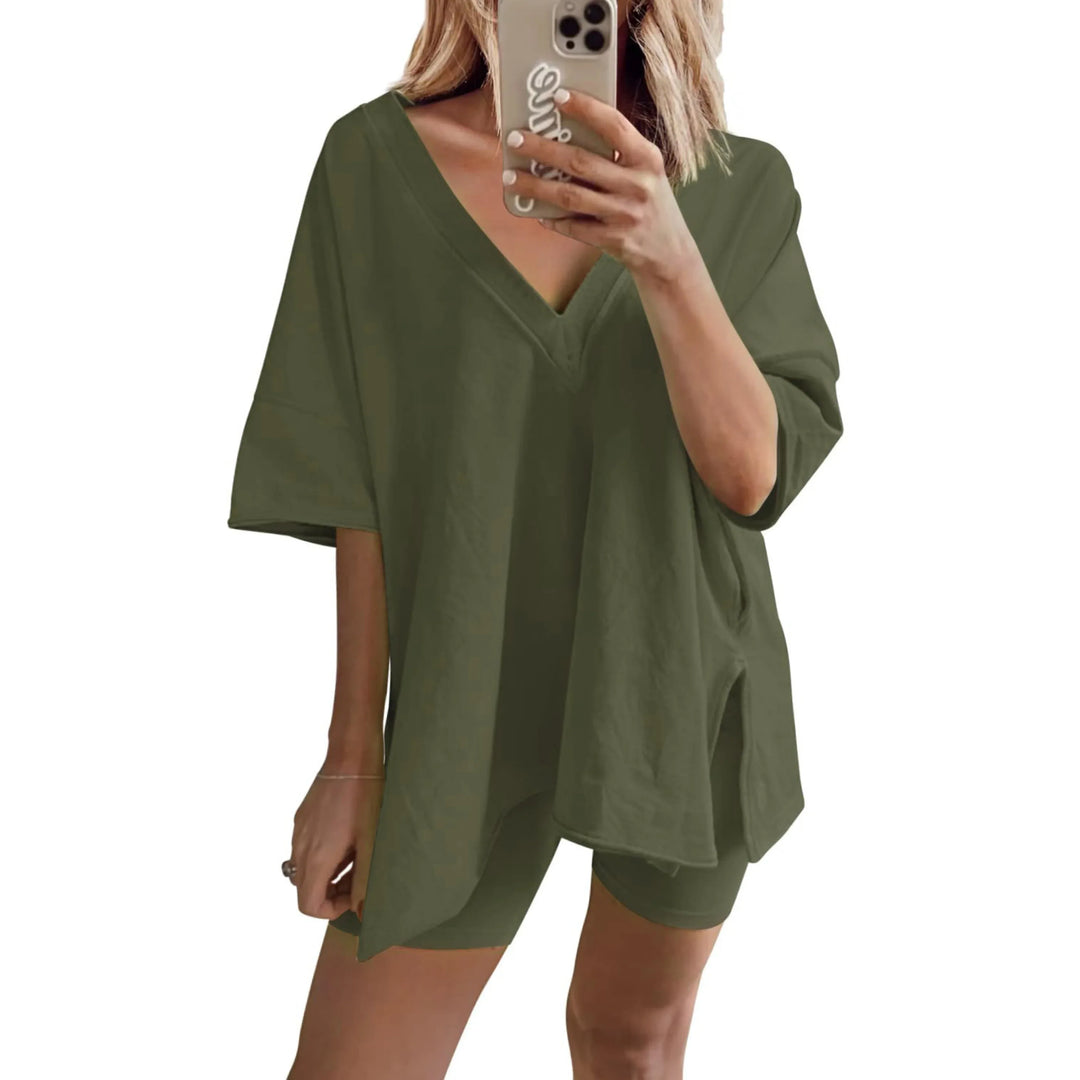 RAMLYN™ – Casual Oversized V-Neck and Short Set - MABEL LONDON