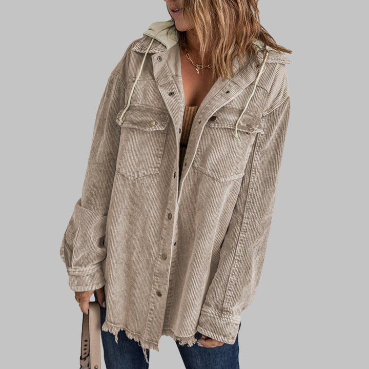 DABRINA™ - Classic Button Down Long Sleeve Hooded Jacket - MABEL LONDON