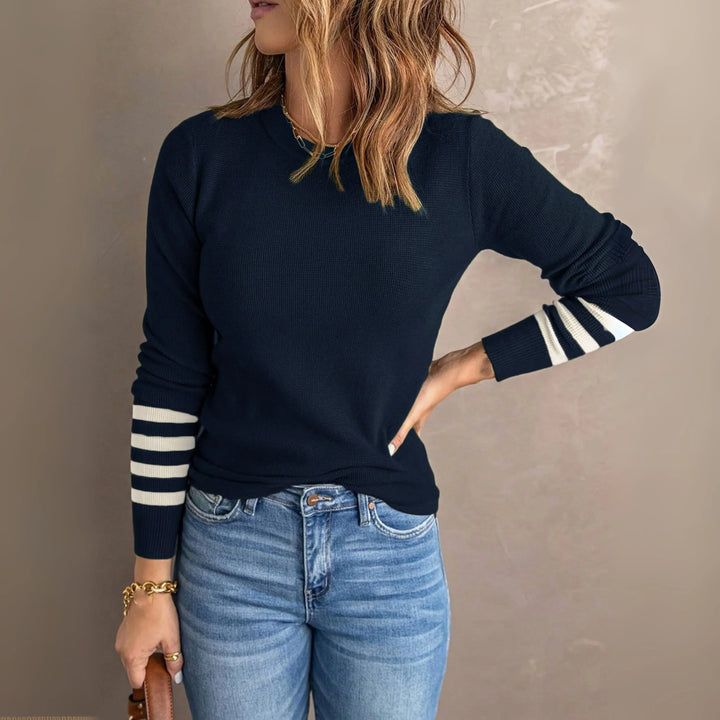 TRANI™ - Casual Striped Long Sleeve Round Neck Sweater - MABEL LONDON
