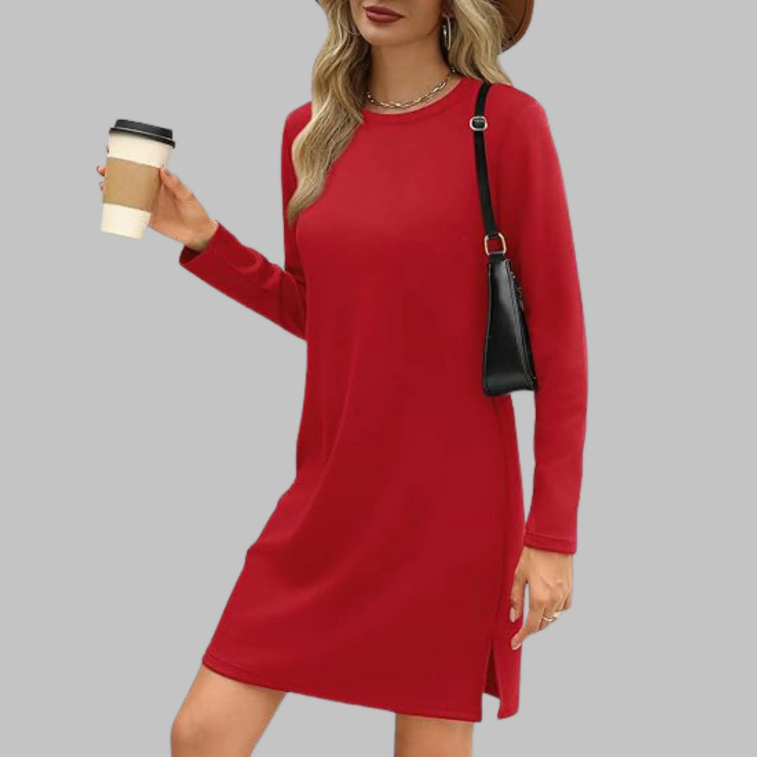TATLO™ - Casual Long Sleeve Round Neck Mini Dress - MABEL LONDON